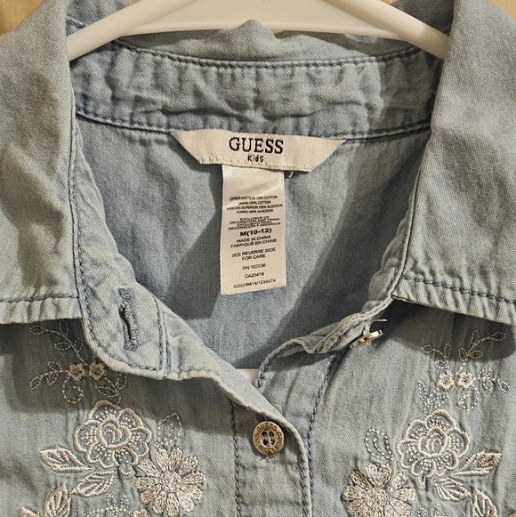 Guess Denim & Lace Girls Sleeveless Collared Embroidered Dress Medium 10/12 - Picture 2 of 5